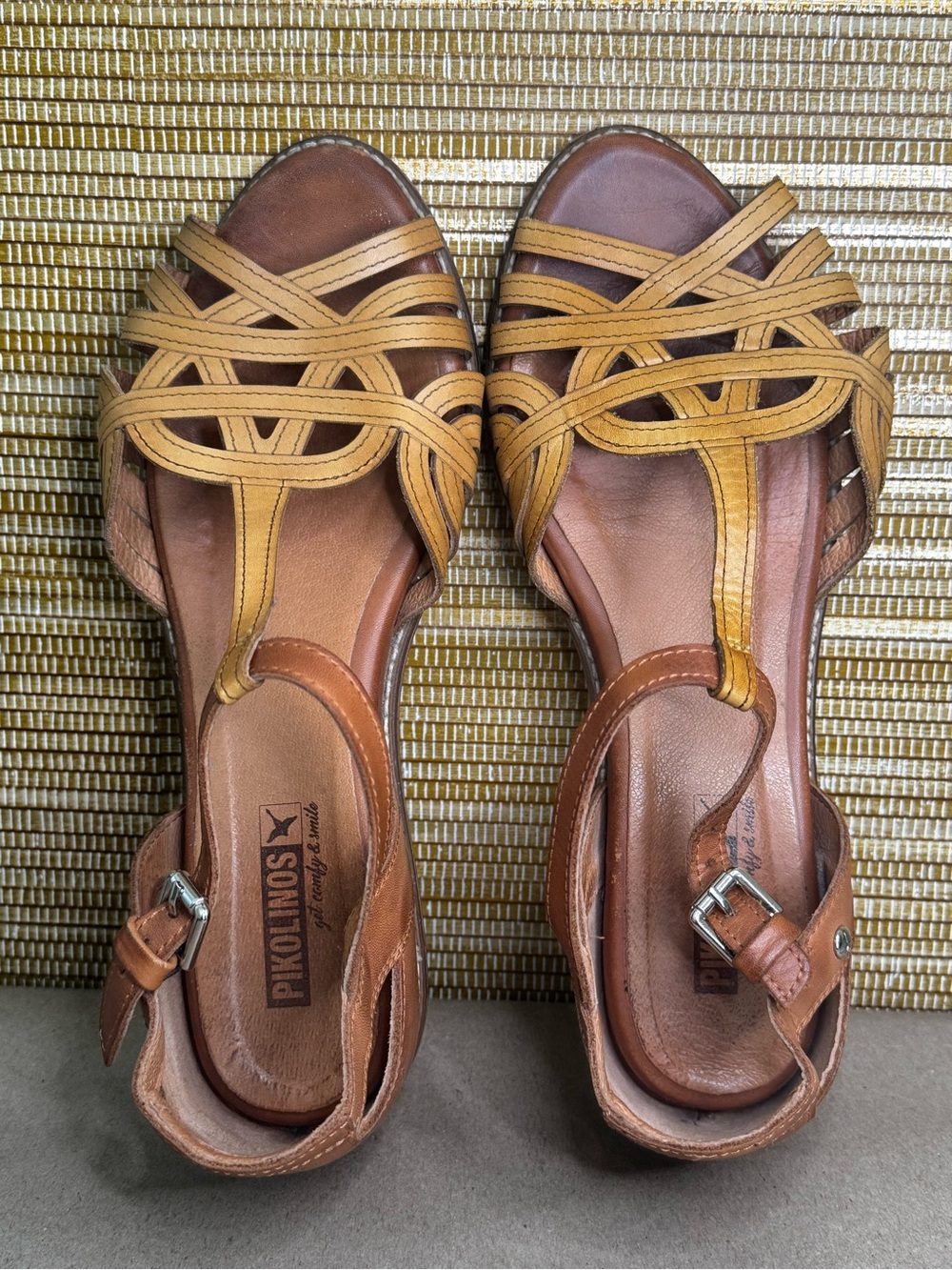PIKOLINOS Tan Leather Womens Sandals with Strap
